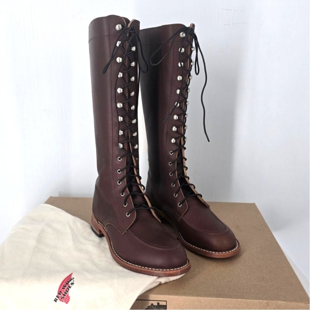 Red Wing Gloria 3386 Mahogany Leather Tall Lace Up Heritage Boots 7.5